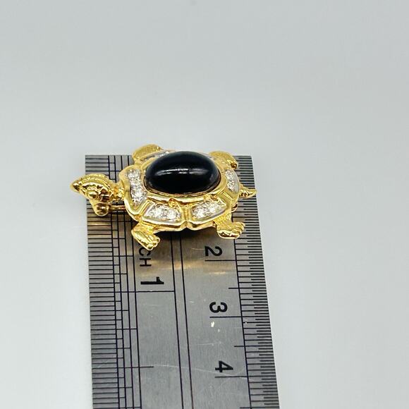 Vintage D’Orlan Gold Tone Rhinestone Turtle Brooch Pin Glass Cabochon - Picture 8 of 8